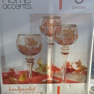 Beautiful Fall candle set, hand painted, brand new still in box. Set of three